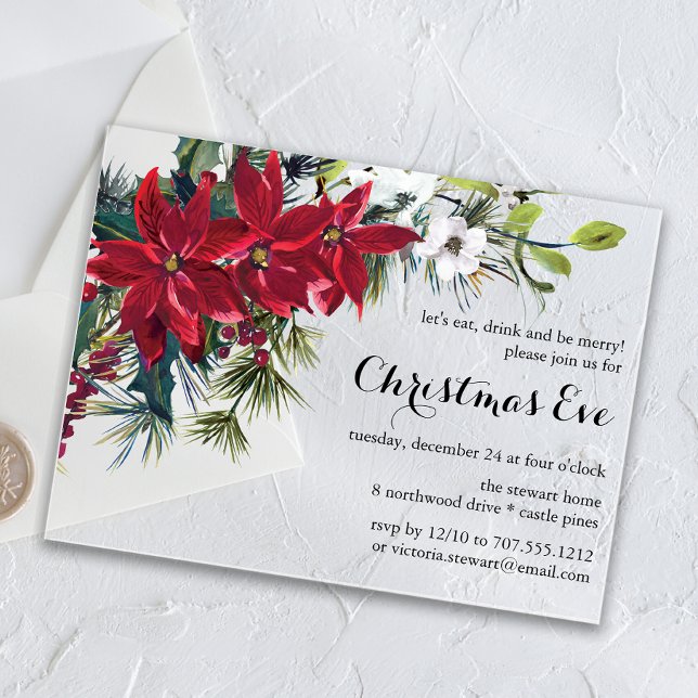 Invitations En Acrylique Poinsettia vacances Floral | Soirée de Noël (Créateur téléchargé)