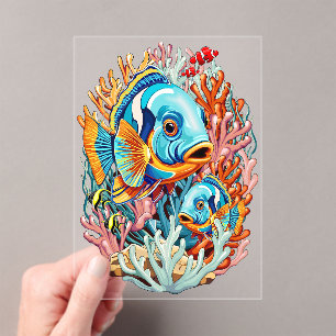 Invitations En Acrylique Poissons Tropicaux Couleurs Vives Ambiance Été