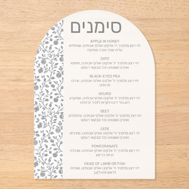 Invitations En Acrylique Pomme grise Simanim Rosh Hashana grenade (Recto)
