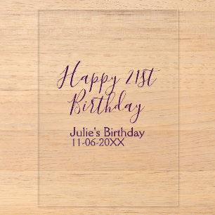 Invitations En Acrylique Porte-clés 21e anniversaire nom date violet joyeux