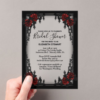 Invitations En Acrylique Porte de fer gothique Fête prénuptiale Rose rouge