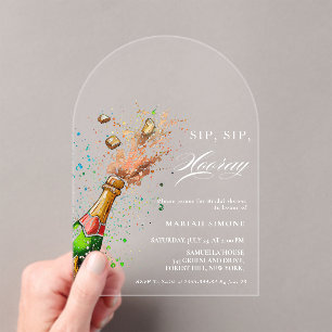 Invitations En Acrylique Portons un toast à la bouteille de champagne rose