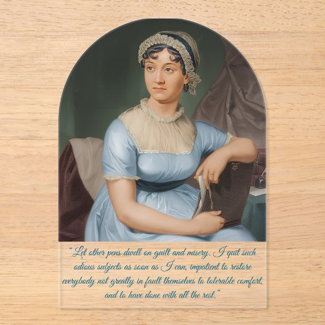 Invitations En Acrylique Portrait de Jane Austen + citation (Bleu) (Recto)