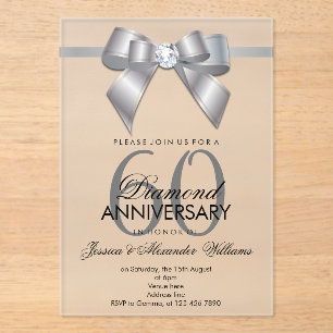 Invitations En Acrylique Posh Gem Bow & Ribbon 60e anniversaire de Mariage