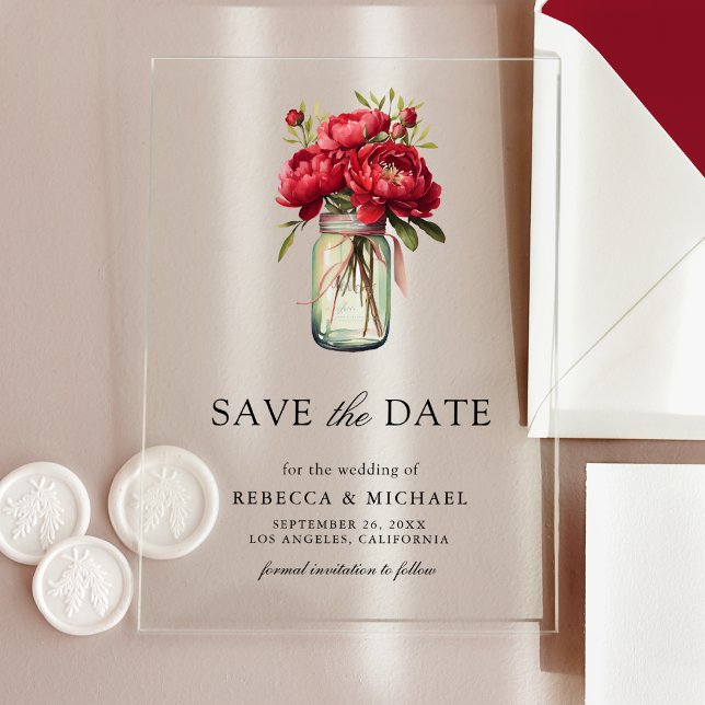 Invitations En Acrylique Pot de fleurs à l'oeillet rouge pour mariage, "Gar (Créateur téléchargé)