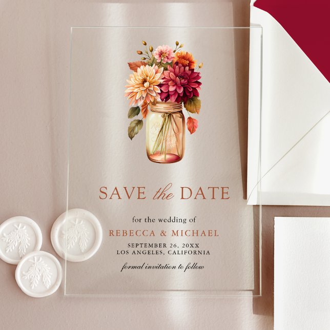 Invitations En Acrylique Pot de fleurs d'automne Dahlia en bocal Mariage à  (Créateur téléchargé)