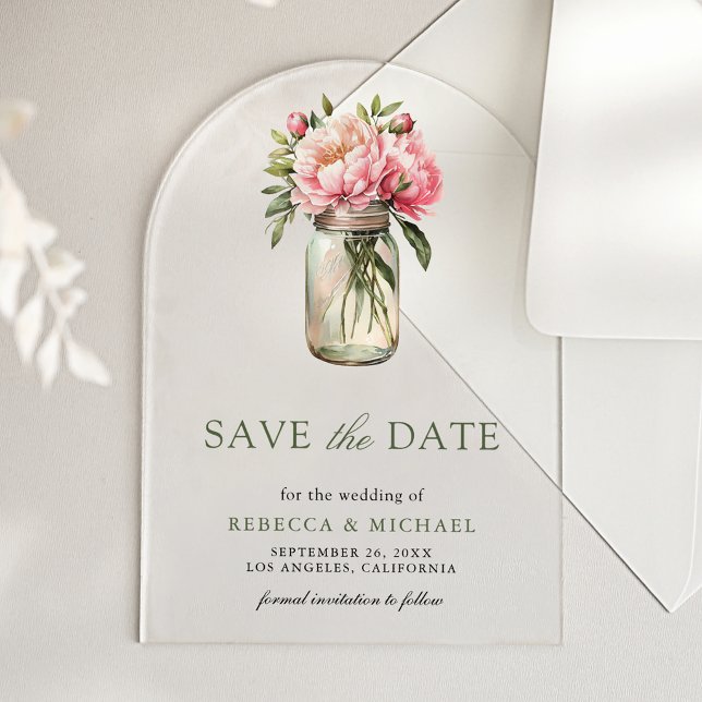 Invitations En Acrylique Pot de fleurs rose mariage à conserver date (Créateur téléchargé)