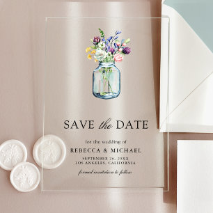 Invitations En Acrylique Pot de fleurs sauvages en bocal pour mariage, cart