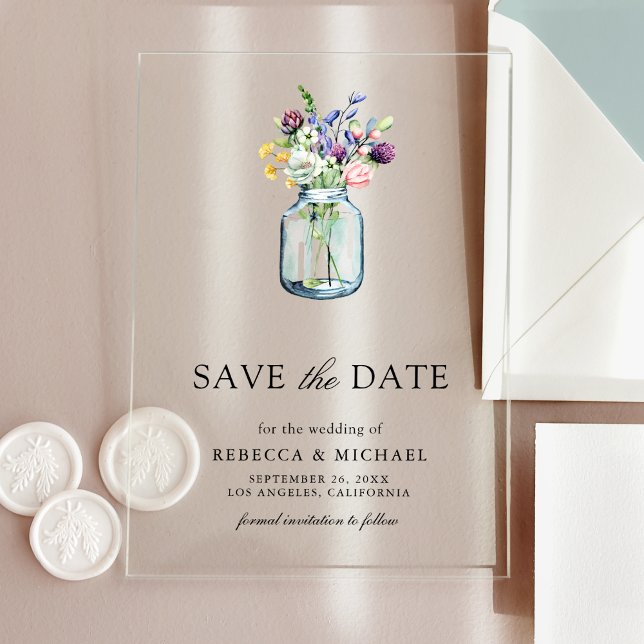 Invitations En Acrylique Pot de fleurs sauvages en bocal pour mariage, cart (Créateur téléchargé)