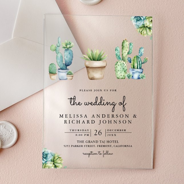 Invitations En Acrylique Pots de Cactus de Verdure Succulente Mariage (Créateur téléchargé)
