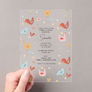 Invitations En Acrylique Poules et poussins mignons Shower de mariage