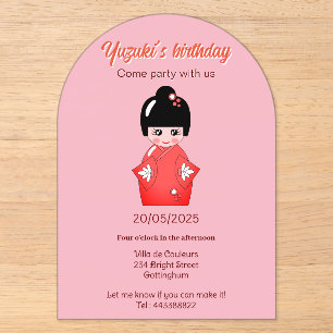 Invitations En Acrylique Poupée japonaise fête d'anniversaire