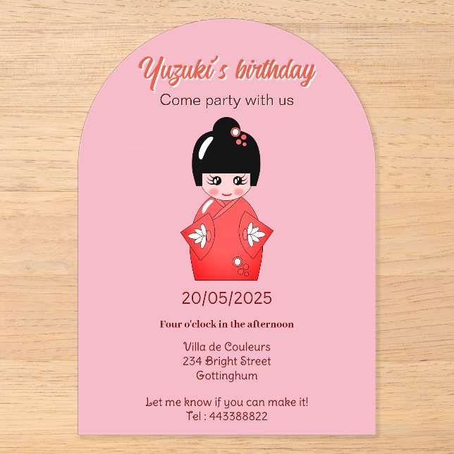 Invitations En Acrylique Poupée japonaise fête d'anniversaire (Recto)