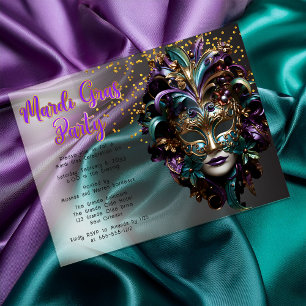 Invitations En Acrylique Pourpre   Turquoise Masquerade Masque Mardi Gras P