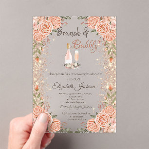 Invitations En Acrylique Poussière de paillettes Rose Gold Brunch Roses Ent