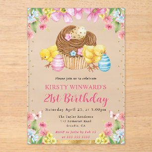 Invitations En Acrylique Poussins de Pâques à l'aquarelle Anniversaire 21 P