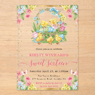 Invitations En Acrylique Poussins et œufs de Pâques à l'aquarelle, fête dou