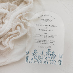Invitations En Acrylique Prairie de fleurs sauvages Bleu Arche moderne Clai