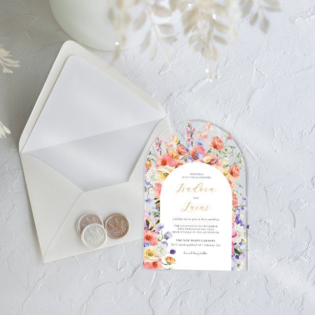 Invitations En Acrylique Prairie Florale Flirteuse | Mariage d'Été (Créateur téléchargé)