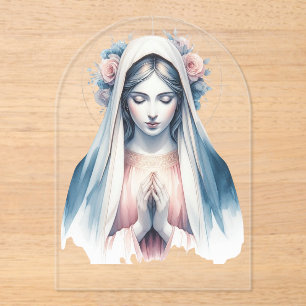 Invitations En Acrylique Praying Virgin Mary Watercolor – Blue & Pink Moder