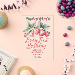 Invitations En Acrylique Premier anniversaire de Berry à la fraise, une dou