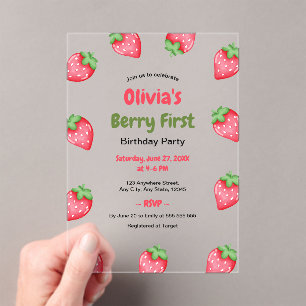 Invitations En Acrylique Premier anniversaire de Berry Strawberry 1er anniv
