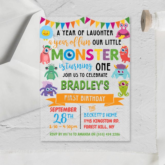 Invitations En Acrylique Premier anniversaire de Little Monster (Créateur téléchargé)