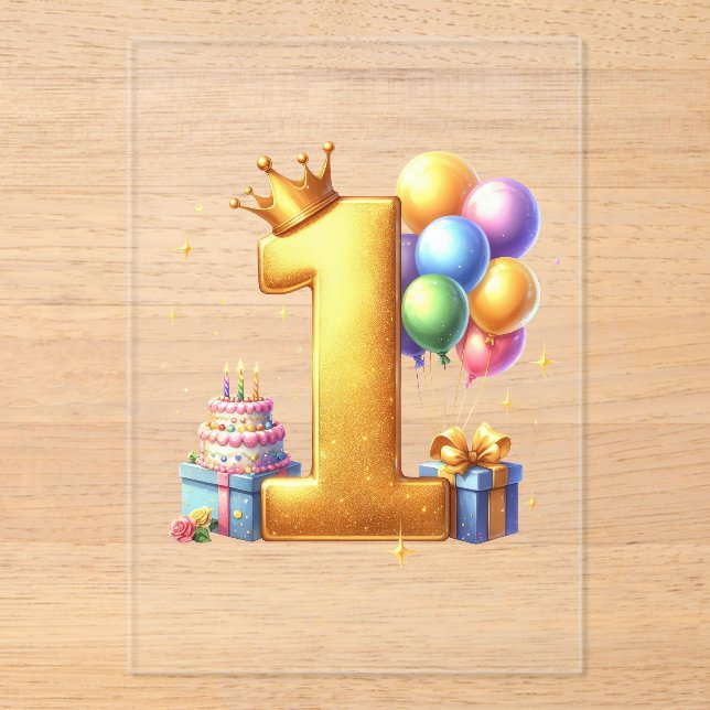 Invitations En Acrylique Premier anniversaire doré (Recto)
