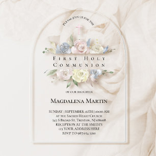Invitations En Acrylique Premier cadre fleuri de la sainte communion
