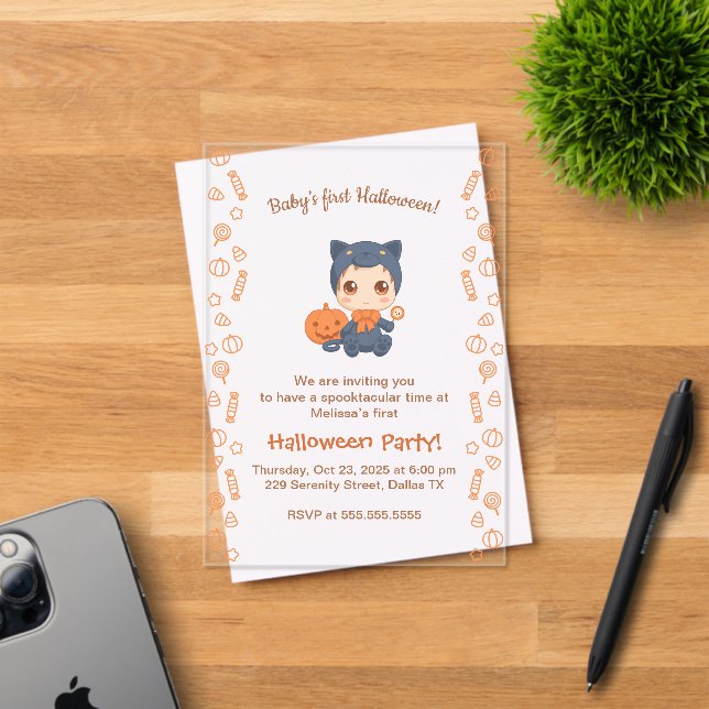 Invitations En Acrylique Premier Halloween Baby mignonne Black Cat Party (Insitu (Carte d'invitation))