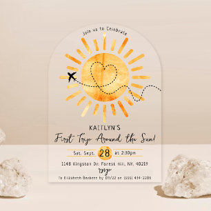 Invitations En Acrylique Premier Tour Autour du Soleil 1er Anniversaire