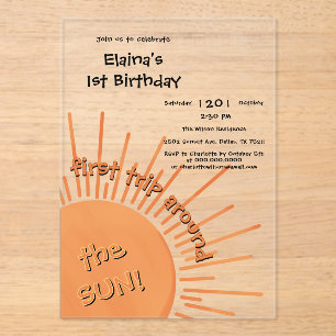 Invitations En Acrylique Premier tour autour du Soleil 1er anniversaire
