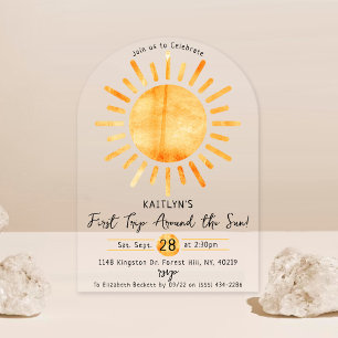 Invitations En Acrylique Premier Voyage Autour Du Soleil 1Er Anniversaire