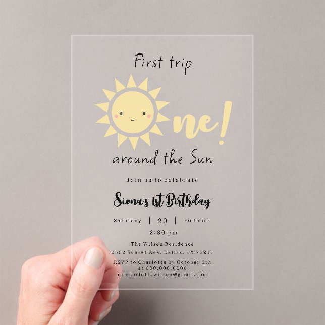Invitations En Acrylique Premier Voyage Autour Du Soleil Mignonne 1Er Anniv (In situ (ordinateur de poche))