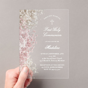 Invitations En Acrylique Première communion Baby's Breath