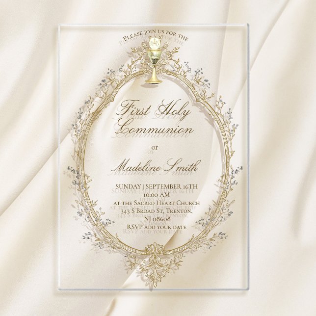 Invitations En Acrylique première communion cadre beige (Créateur téléchargé)