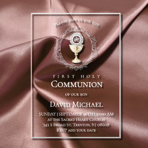 Invitations En Acrylique première communion catholique Eucharistie