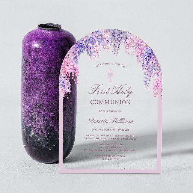 Invitations En Acrylique Première communion de l'arc Lilac Wisteria (Créateur téléchargé)