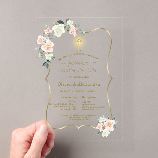 Invitations En Acrylique Première communion de luxe pour jumelles (In situ (ordinateur de poche))