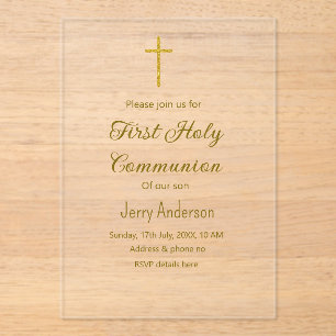 Invitations En Acrylique Première communion sacrée catholique simple QR min