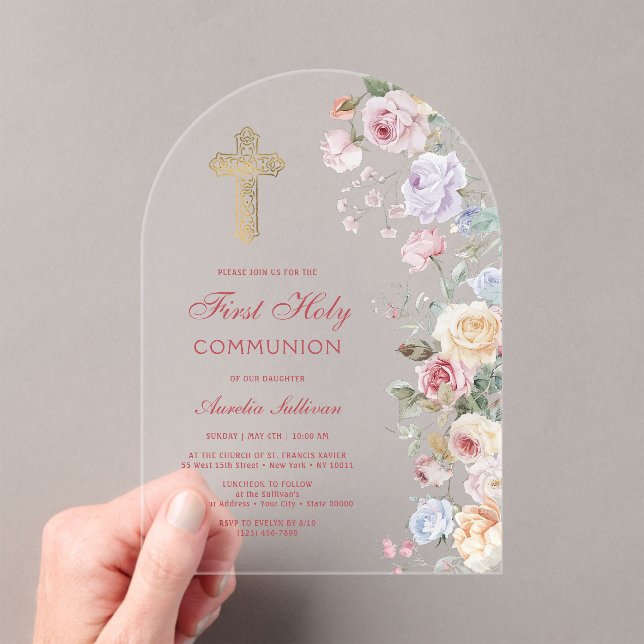 Invitations En Acrylique Première communion sous les roses (In situ (ordinateur de poche))