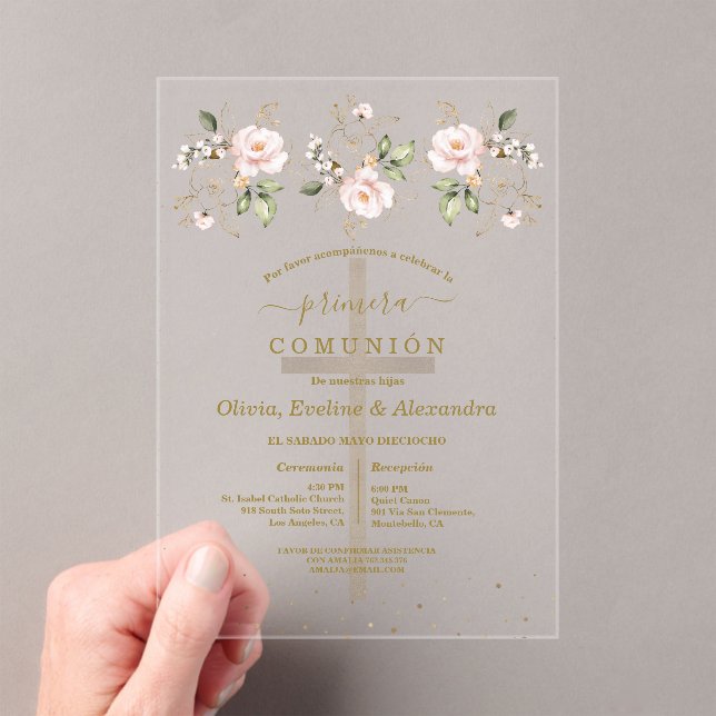 Invitations En Acrylique Première communion triplets communion florale (In situ (ordinateur de poche))