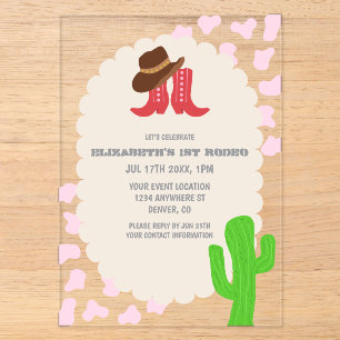 Invitations En Acrylique Première fille de rodéo 1er anniversaire