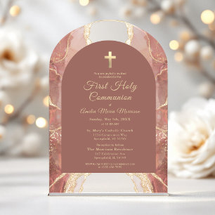 Invitations En Acrylique Première Sainte Communion Bush Rose Gold Agate