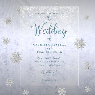 Invitations En Acrylique Premiers Snowflakes hiver Élégant Mariage de scrip