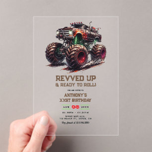 Invitations En Acrylique Prêt à Démarrer en Trombe ! Anniversaire Monster T