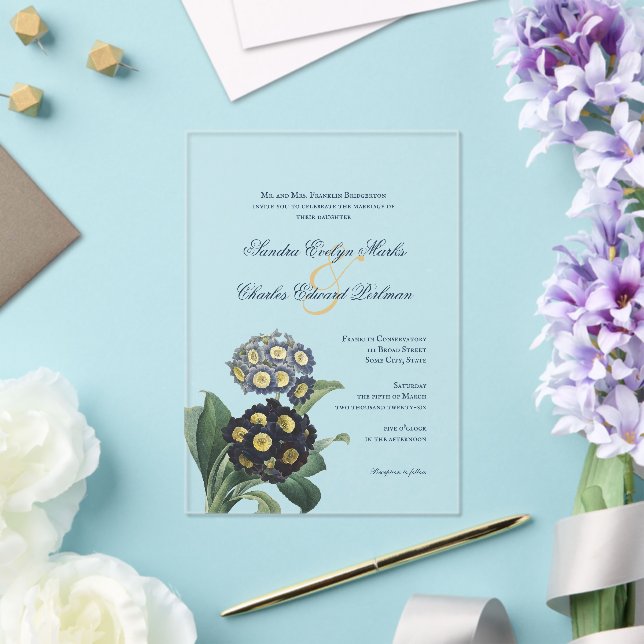 Invitations En Acrylique Primrose vintage Bleue (Insitu (Mariage))