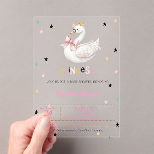 Invitations En Acrylique Princesse bébé cygne, Baby Shower des étoiles