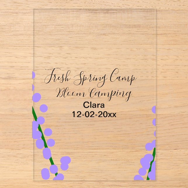 Invitations En Acrylique Printemps frais camping fleurs de lavande nom date (Recto)