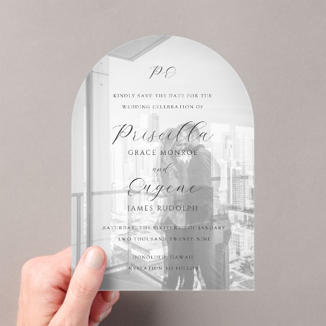 Invitations En Acrylique Priscilla Mariage classique Enregistrer la date (In situ (ordinateur de poche))